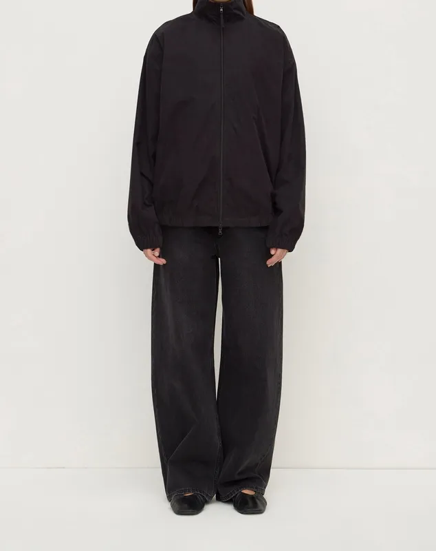 Black Cotton Stand Collar Jacket