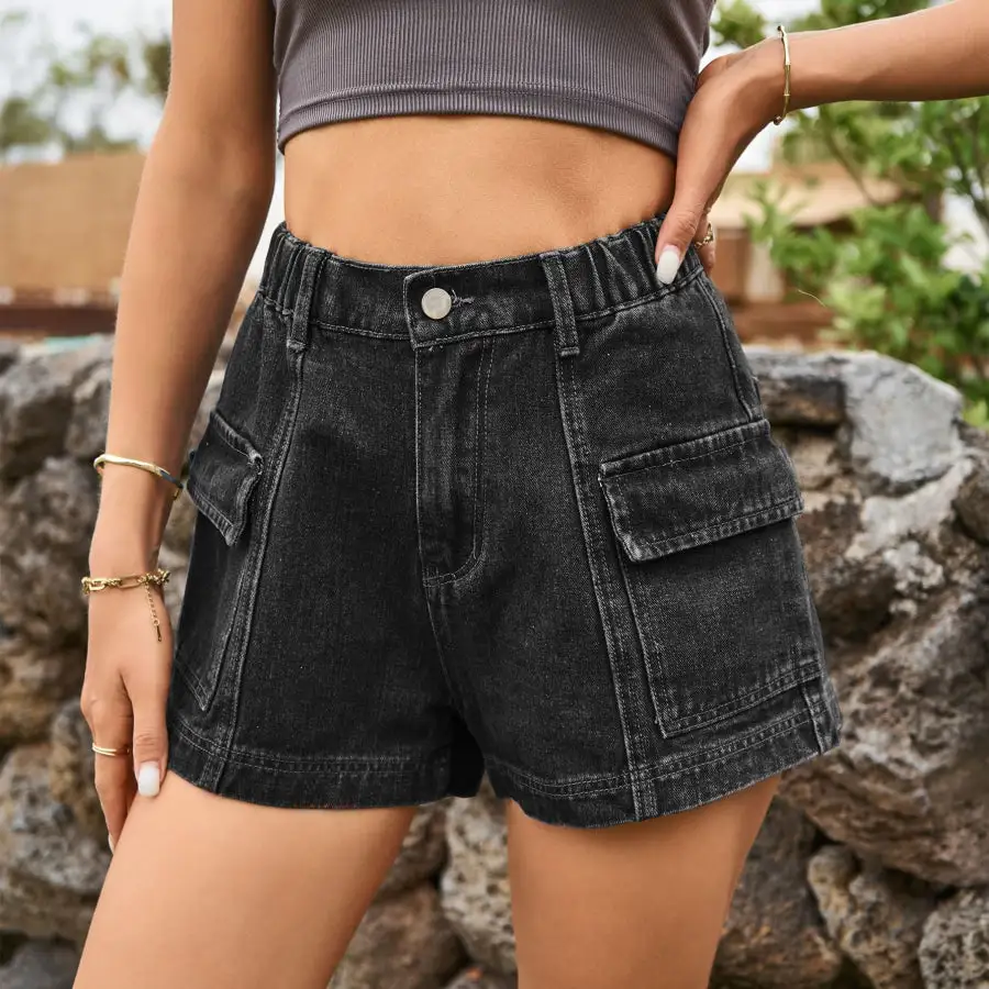 High Waist Denim Shorts with Pockets