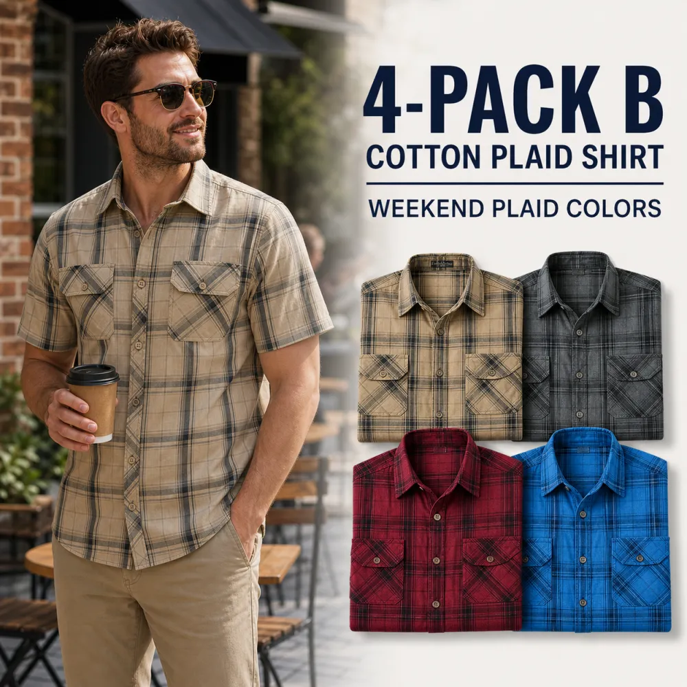 Men's Cotton Plaid Short Sleeve Shirt