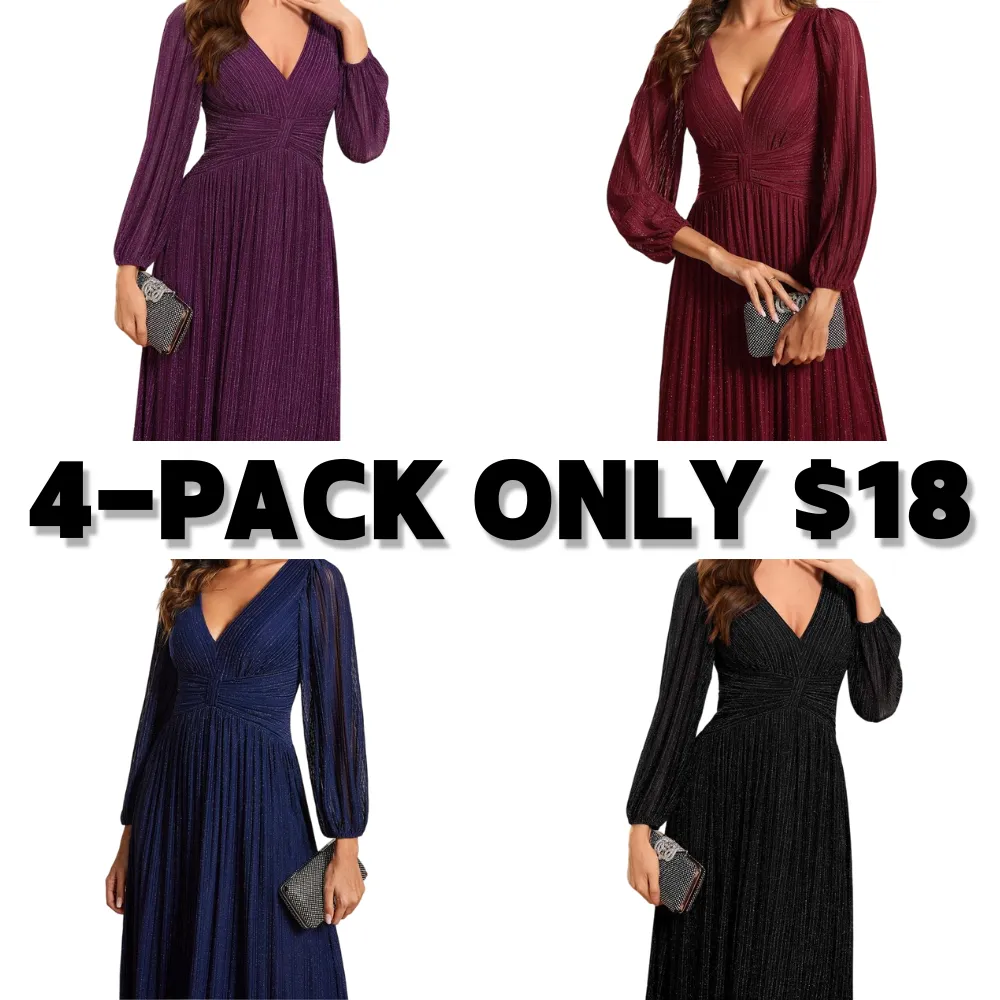 【EVER PRETTY 】curvy dress,Glittery Empire Waist A-Line Dress with Long Lantern Sleeves