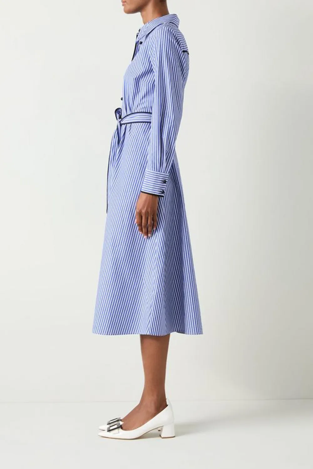 Blue Striped Tie Waist Shirt Dress
