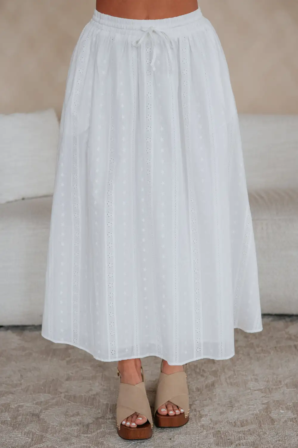 Embroidered Eyelet Cotton Midi Skirt