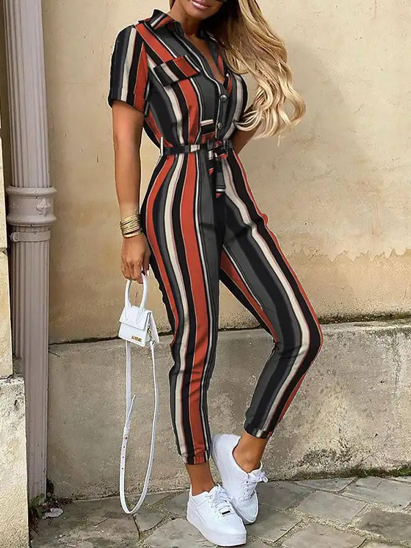 Losse Grote Maten Split Joint Gestreepte Taille Revers