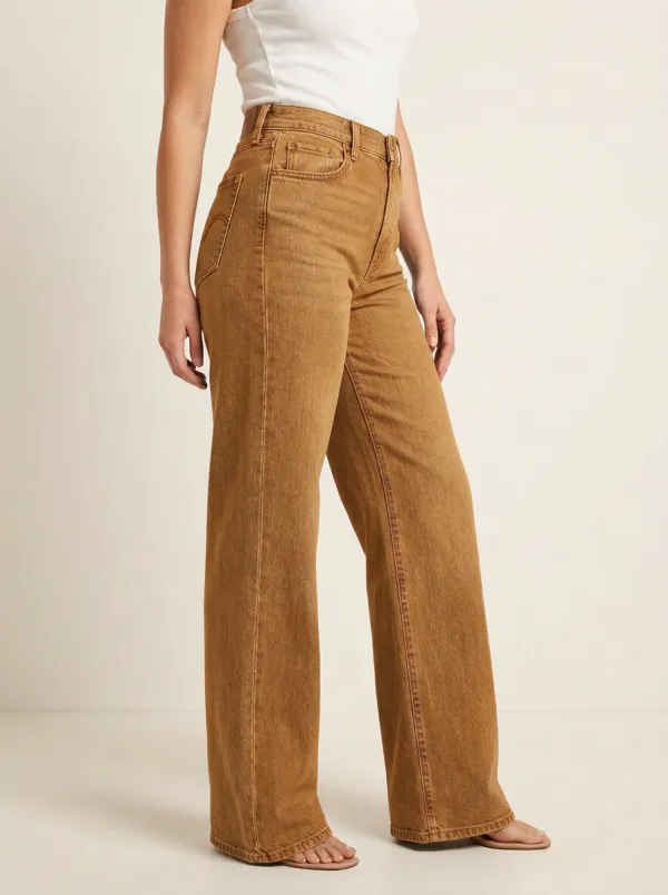Women's Vintage Wash High-Rise Wide-Leg High-Rise Waist Structured Waistband Jeans
