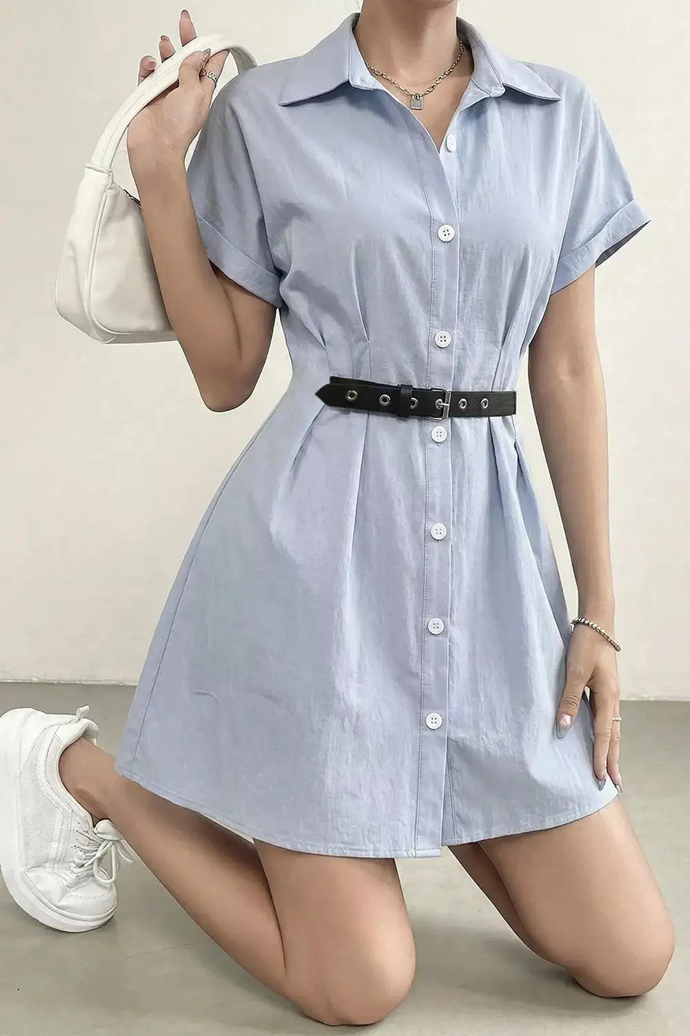 Button-Up Short Sleeve Shirt Dress