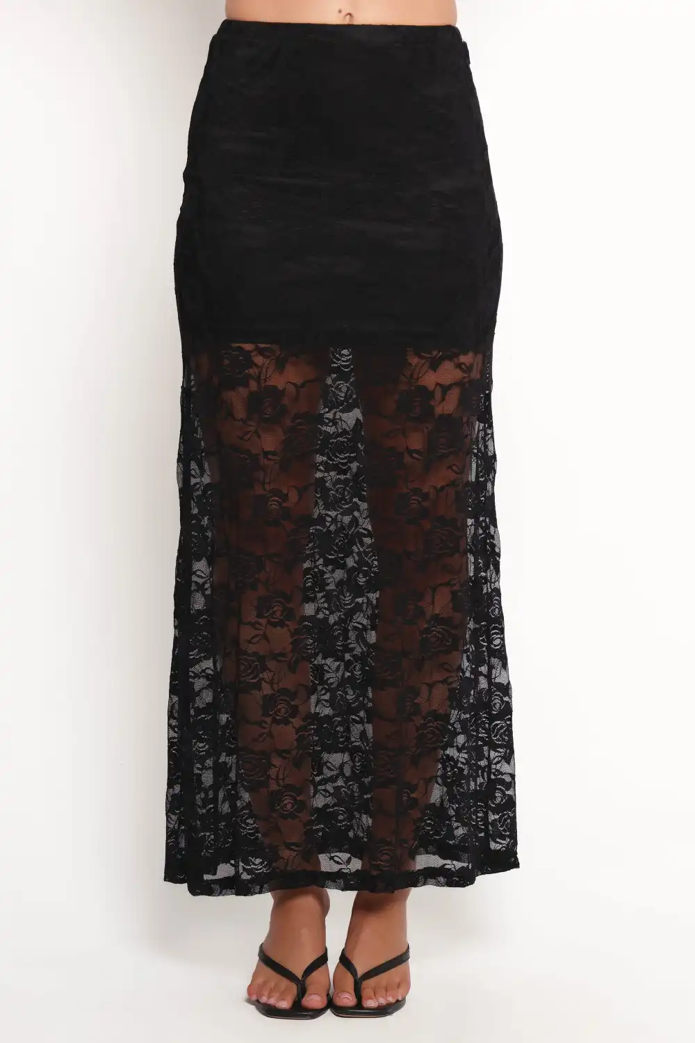 Sheer Lace Floral Maxi Skirt