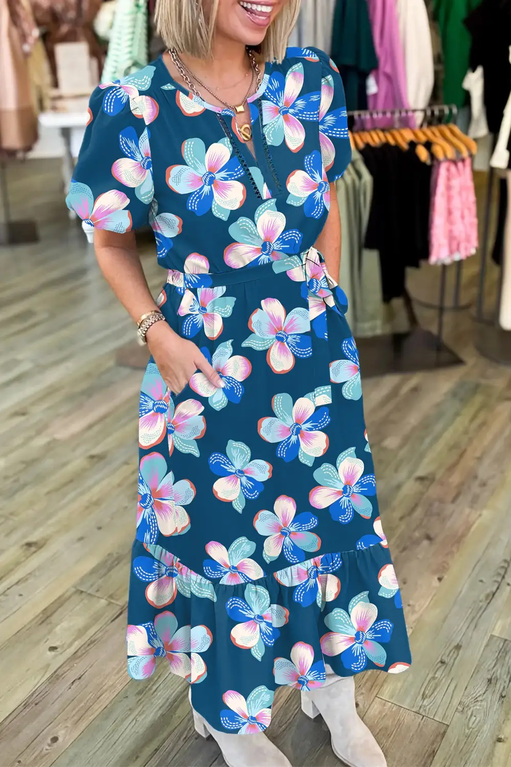 Floral Printed Tie Waist Dress Casual