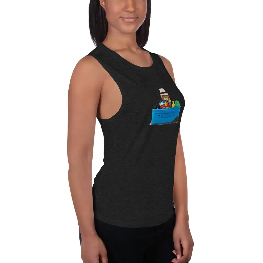 Graphic Ladies Muscle Tank Cat Tourist Tank Top