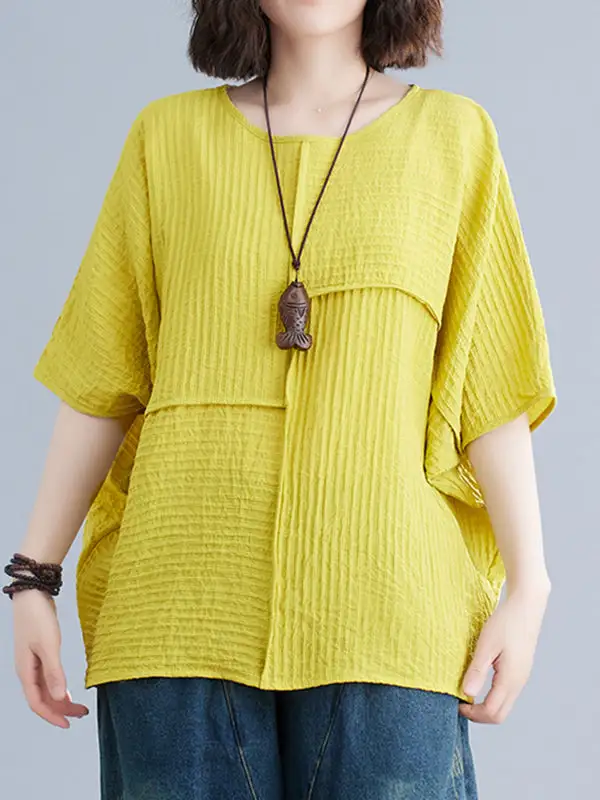 Batwing Sleeve Relaxed Panel Detail Round Neck T-Shirt