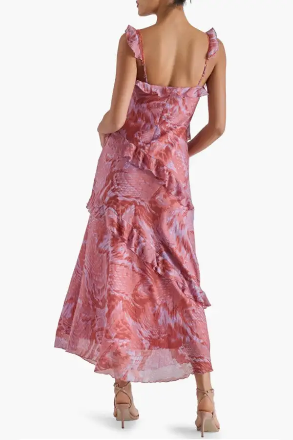 Pink Ruffle Hem Sweetheart Maxi Dress