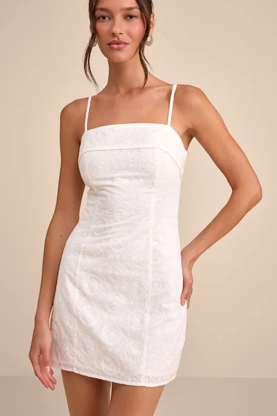 Canella White Embroidered Tie-Back Mini Dress