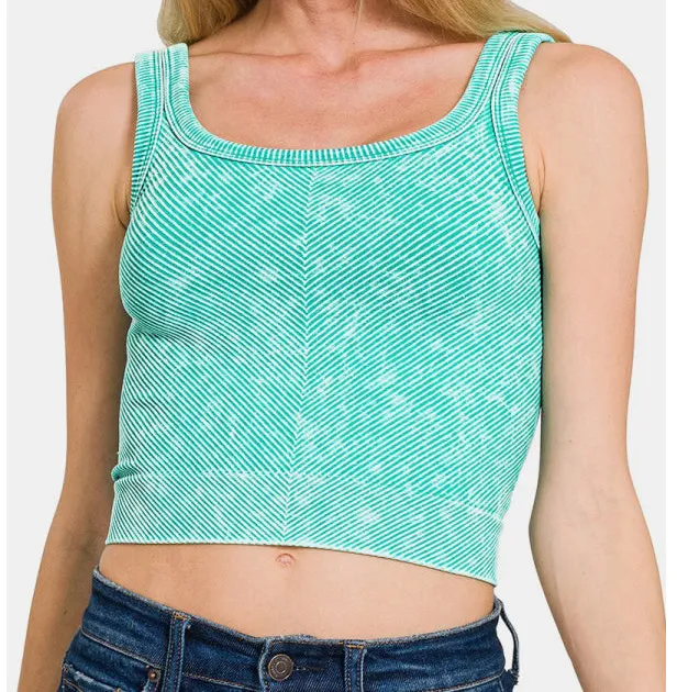 Cozy Washed Ribbed Scoop Neck Wide Strap Tank