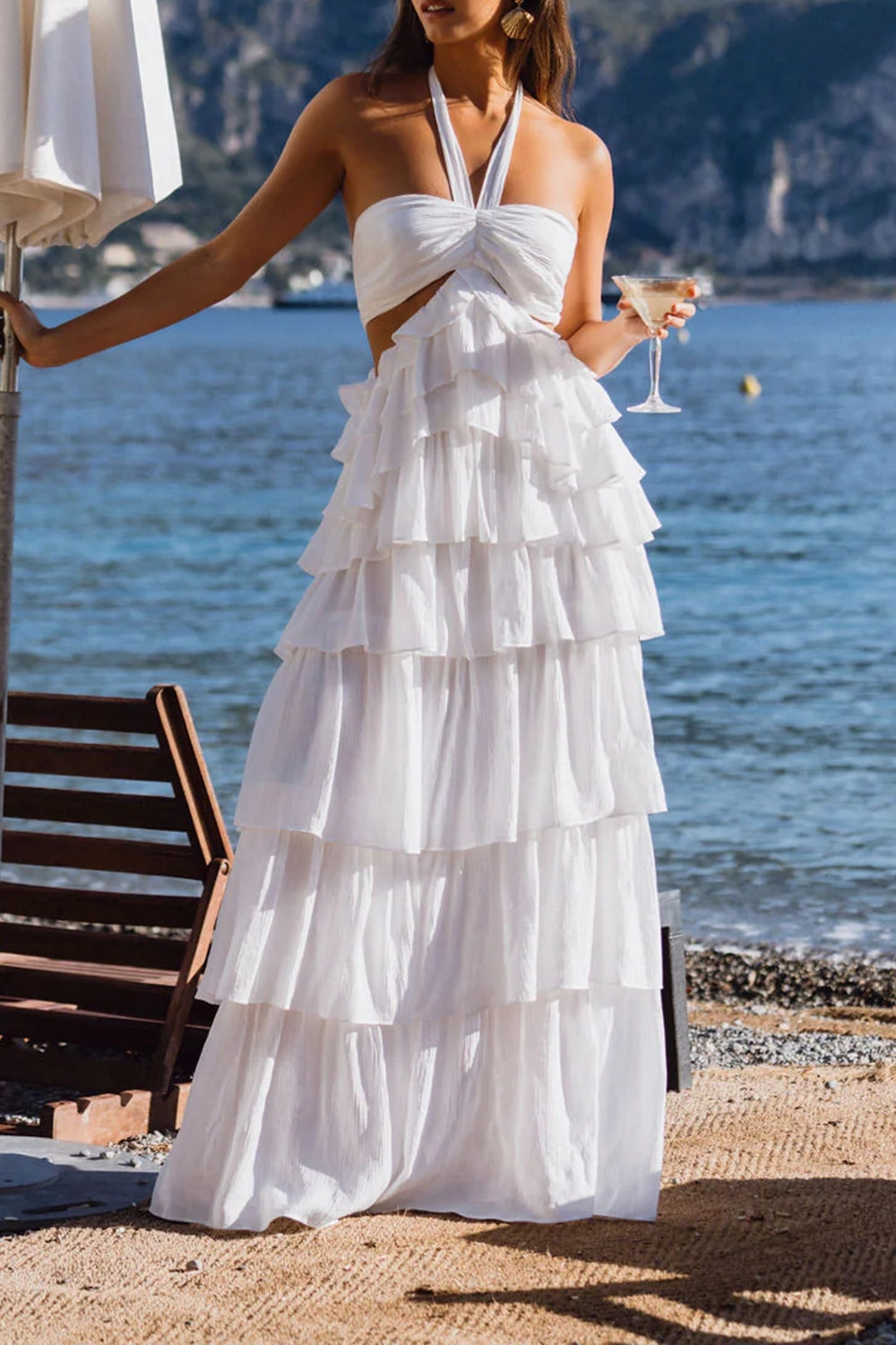 White Ruffle Maxi Dress