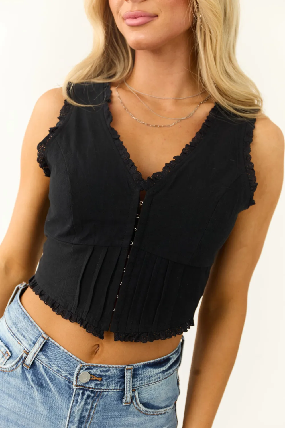 Black Corset Style Sleeveless Crop Top
