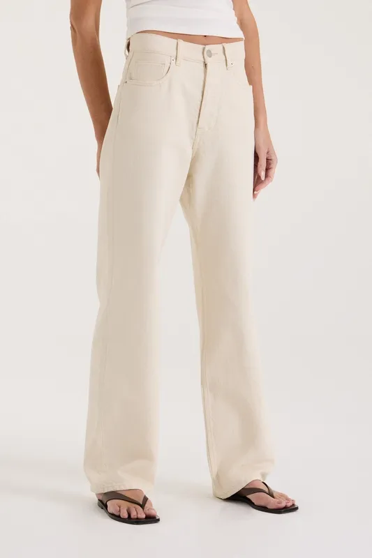Ecru High-Rise Straight Leg Jeans