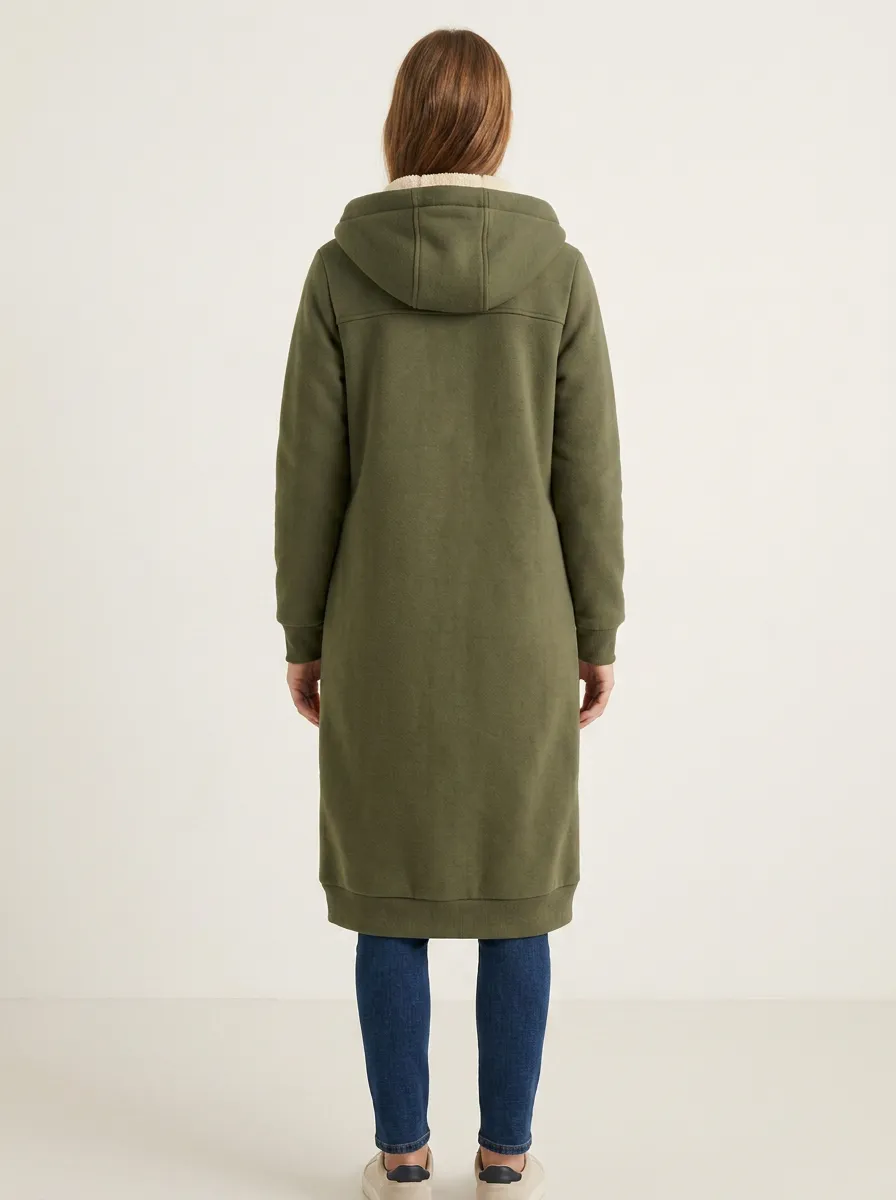 Contemporary Fleece-Lined Long Hooded Coat