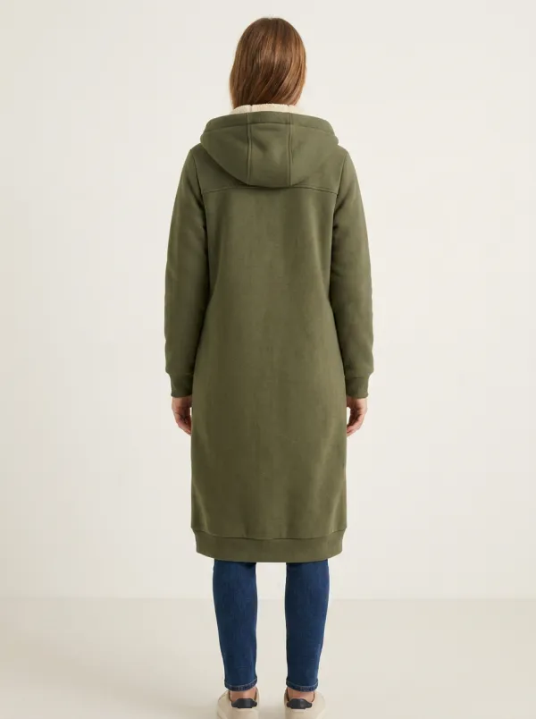 Contemporary Fleece-Lined Long Hooded Coat