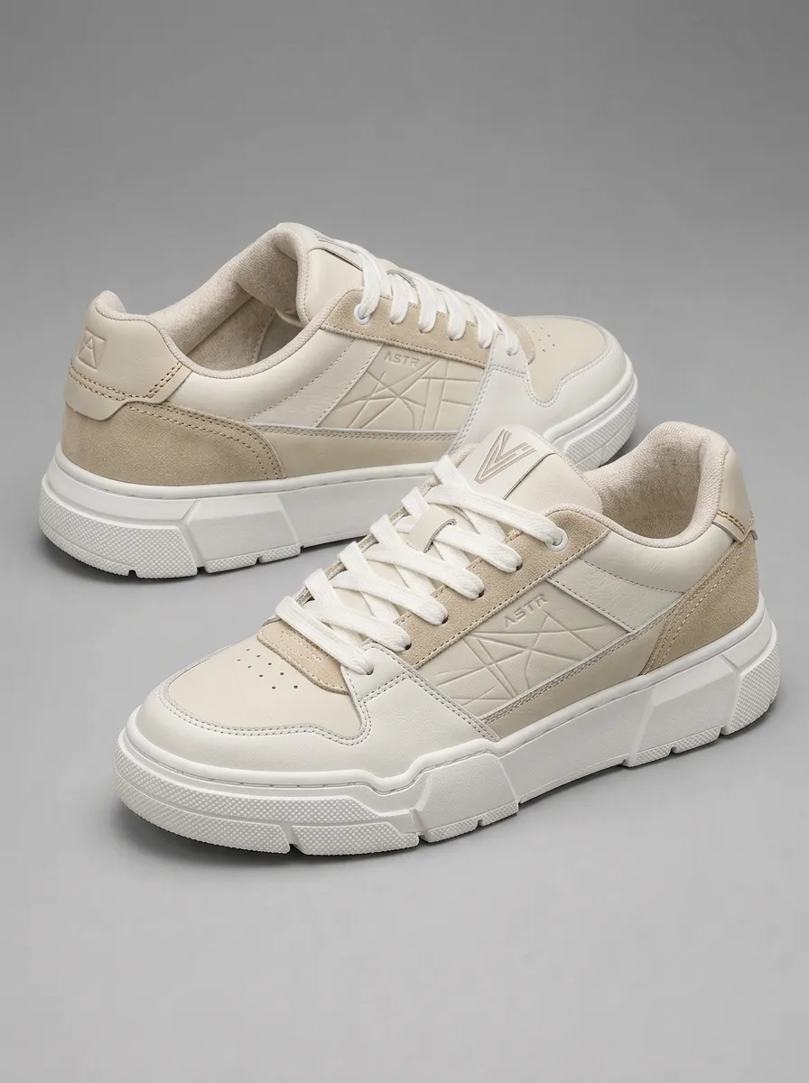 Men's Minimalist Geometric Pattern Beige Suede Printed Sneakers