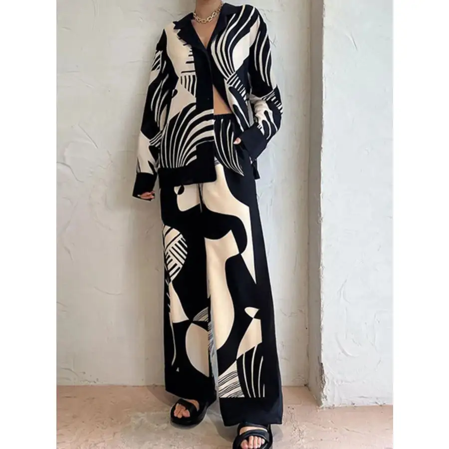 Printed Long Sleeve Shirt and Pants Set