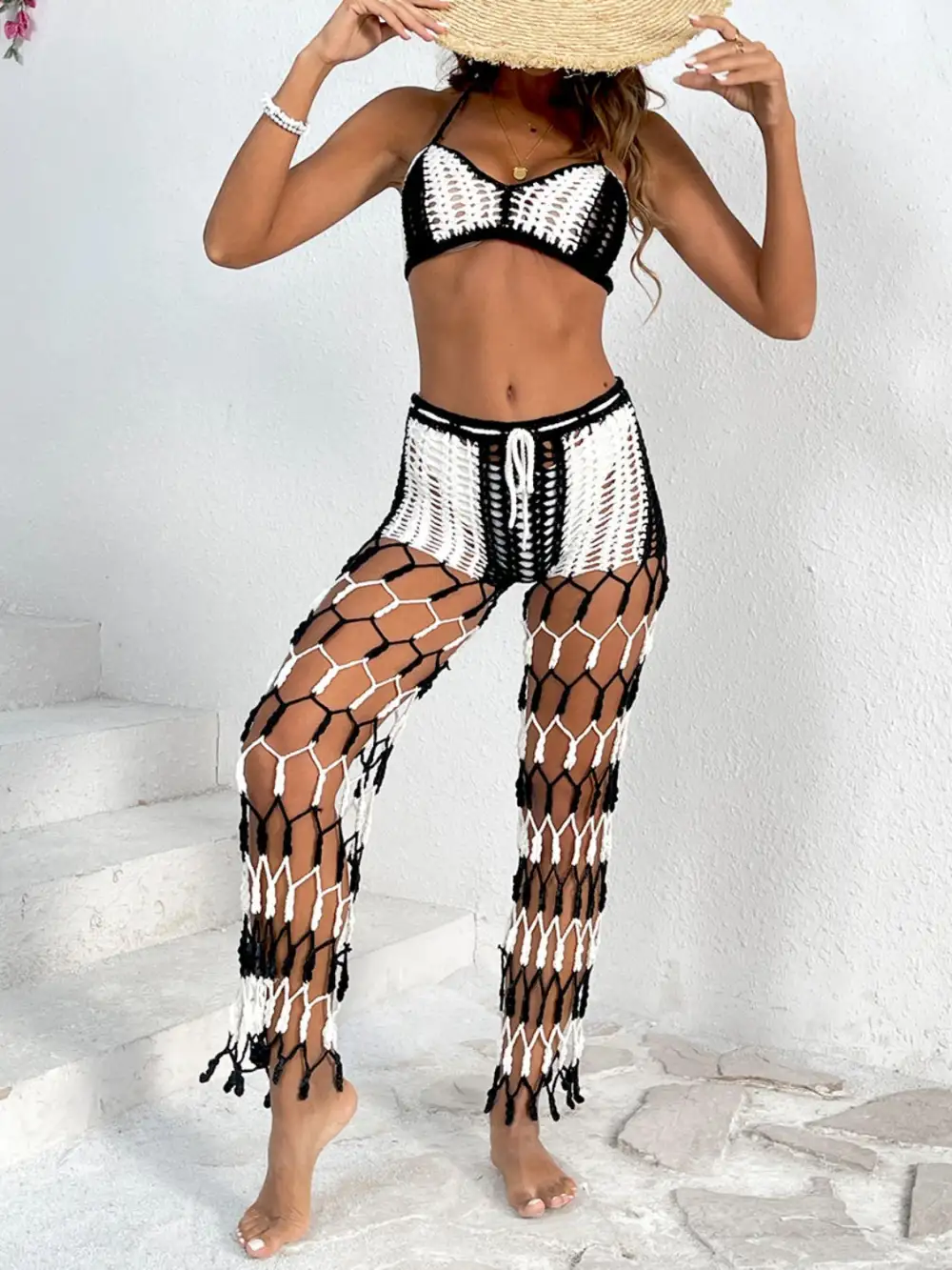 Panel Detail Halter Neck Top Swimsuit
