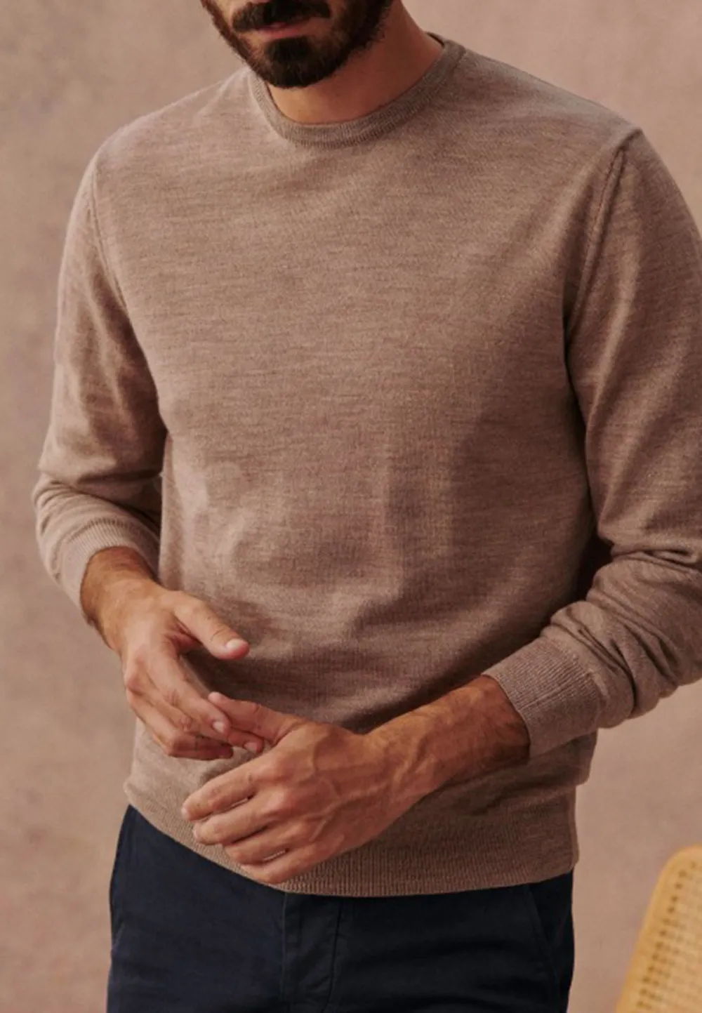 Taupe Lightweight Knit Crew Neck Sweater