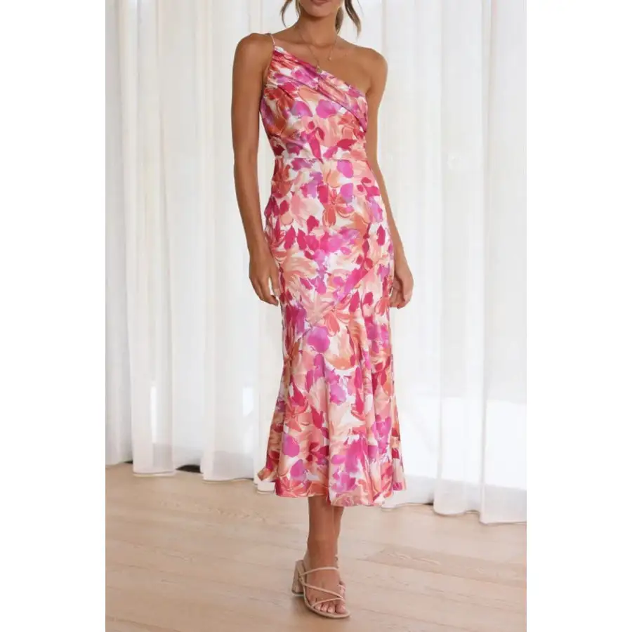 Ruched Ruched Single Shoulder Midi Dress
