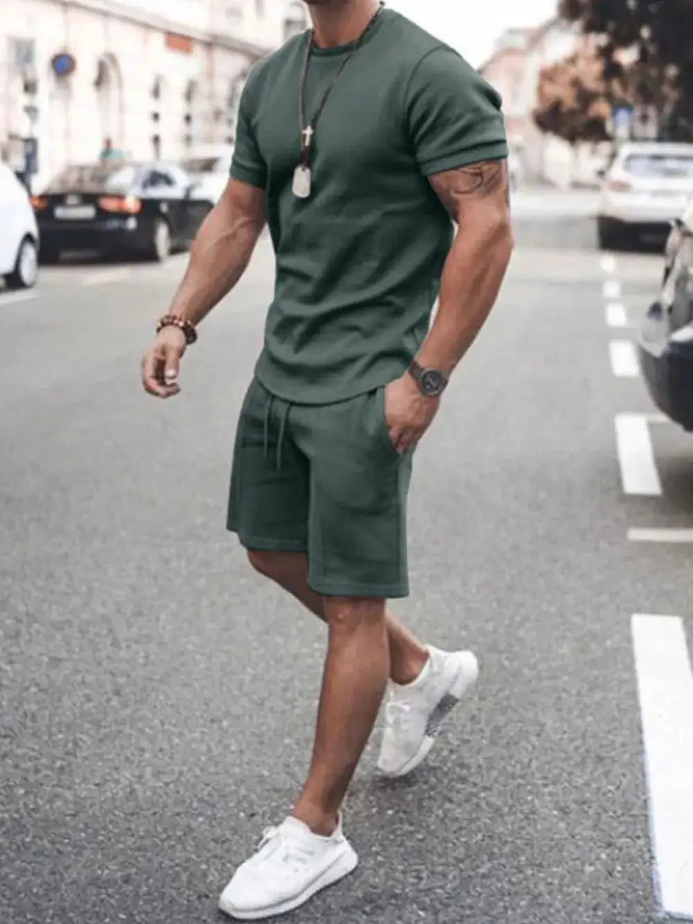Layered Cotton Blend Casual Shorts