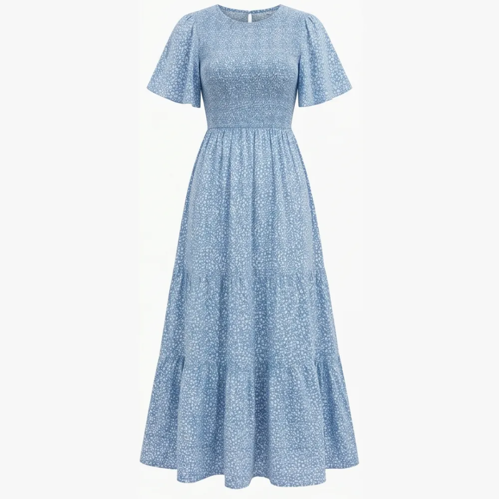 Textured Smocked Floral Maxi Dress