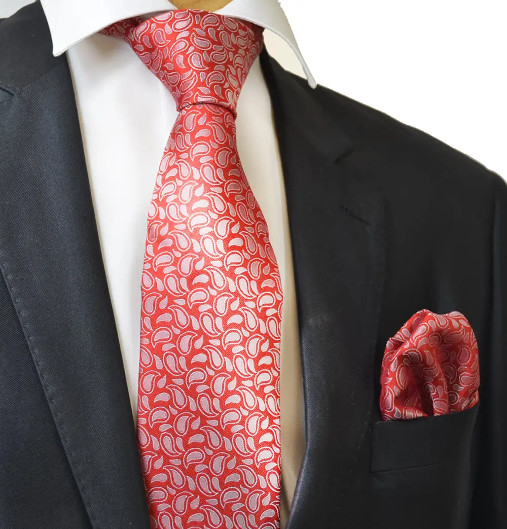 Formal Silk Paisley Men's Necktie With Pocket Square