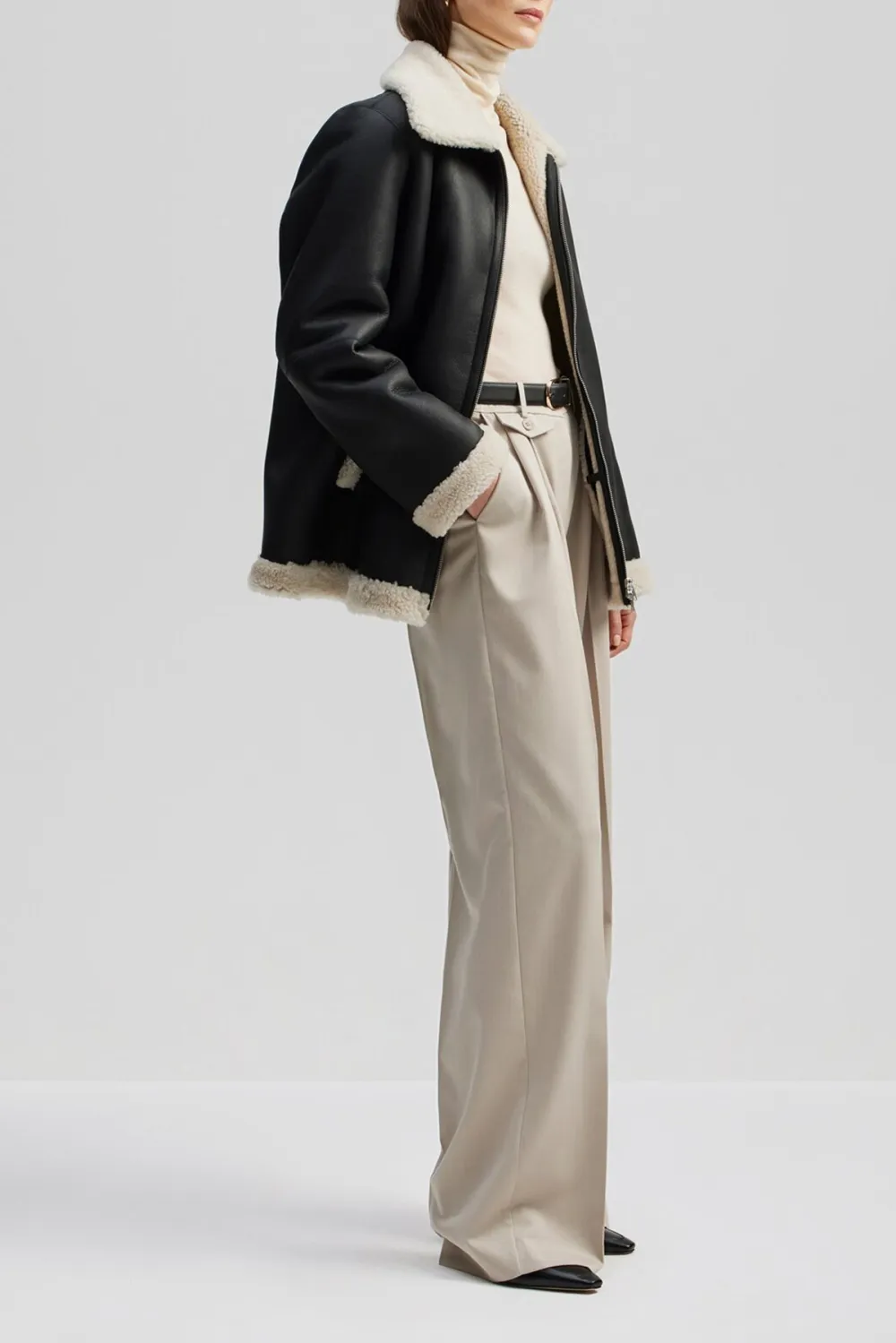 Shearling Collar Leather Jacket