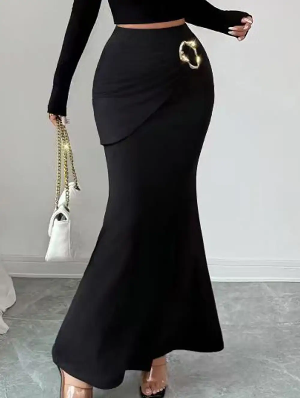 Metal Detail Mermaid Midi Skirt