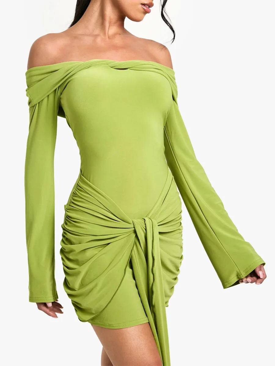 Women's Slim-Fit Cold-Shoulder Tie Ruched Mini Dress
