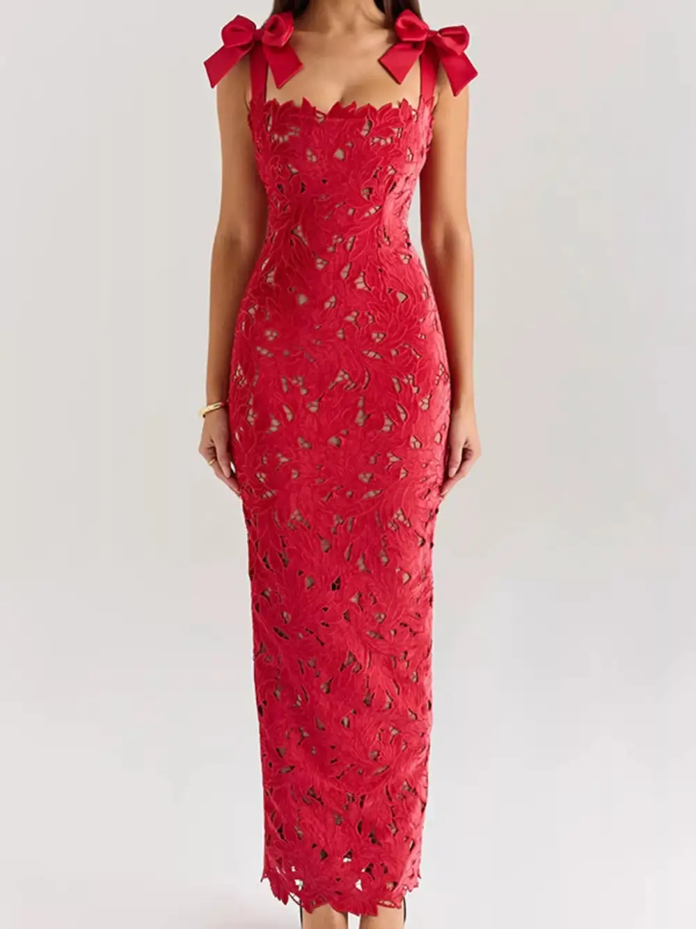 Gathered Detail Slit Maxi Dress