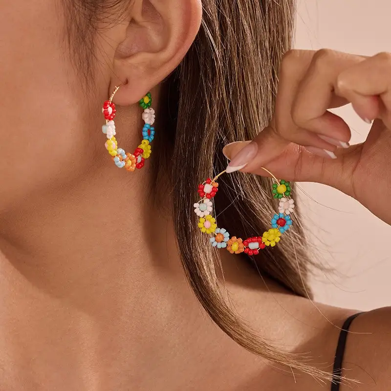Boho Multi Beaded Daisy Hoop