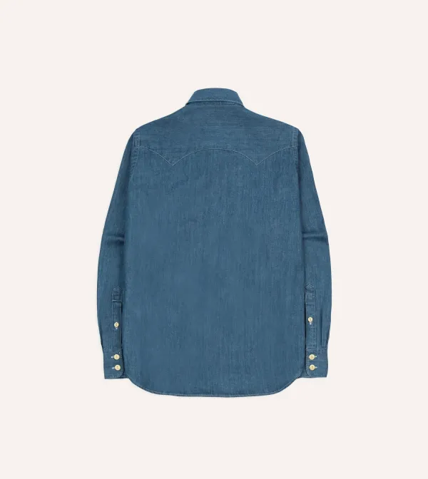 Stone Wash Denim Two-Pocket Western Shirt Casual Style