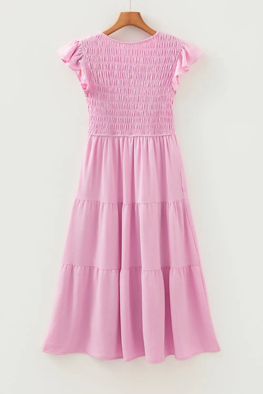Tiered Smocked Flutter Sleeve Midi Dress