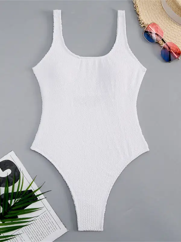 Candy Fluorescent Pleated Fabric One Piece Swimsuit
