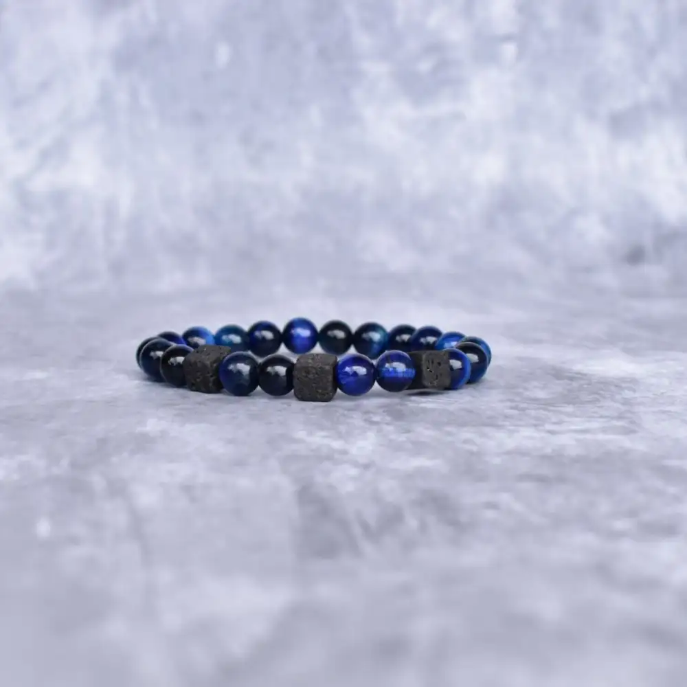 Cube-Bead Tiger Eye Lava Bead Bracelet