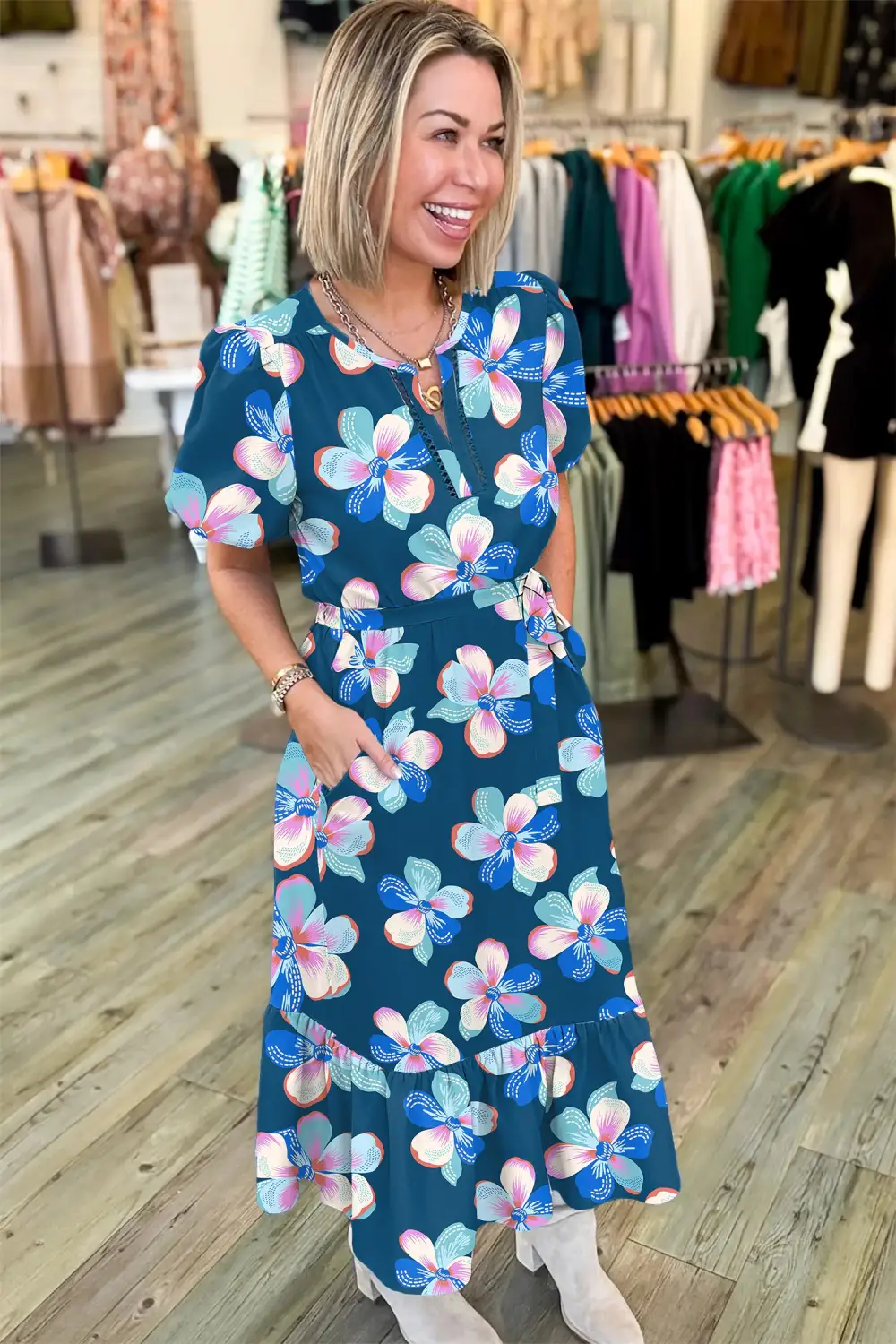Floral Printed Tie Waist Dress Casual