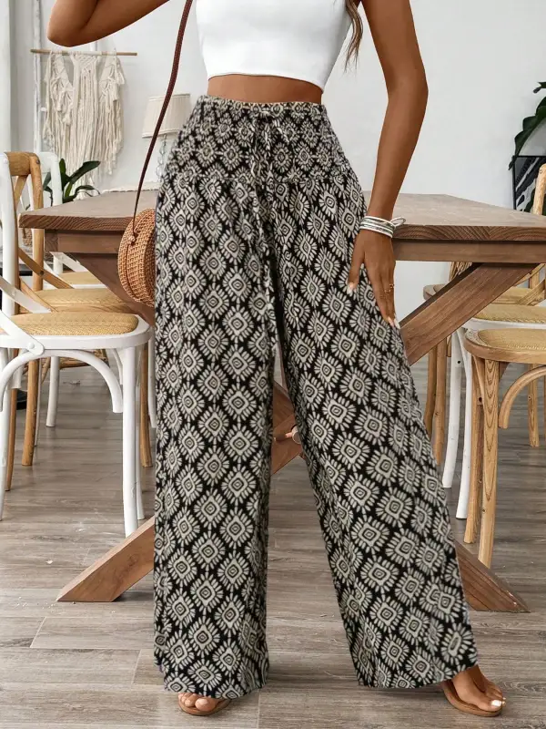 Wide Leg Printed Tie Waist Pants