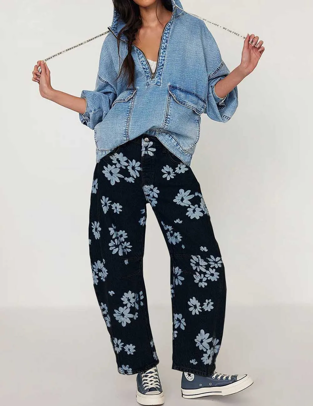 Barrel Print Jeans Daily Denim Pants