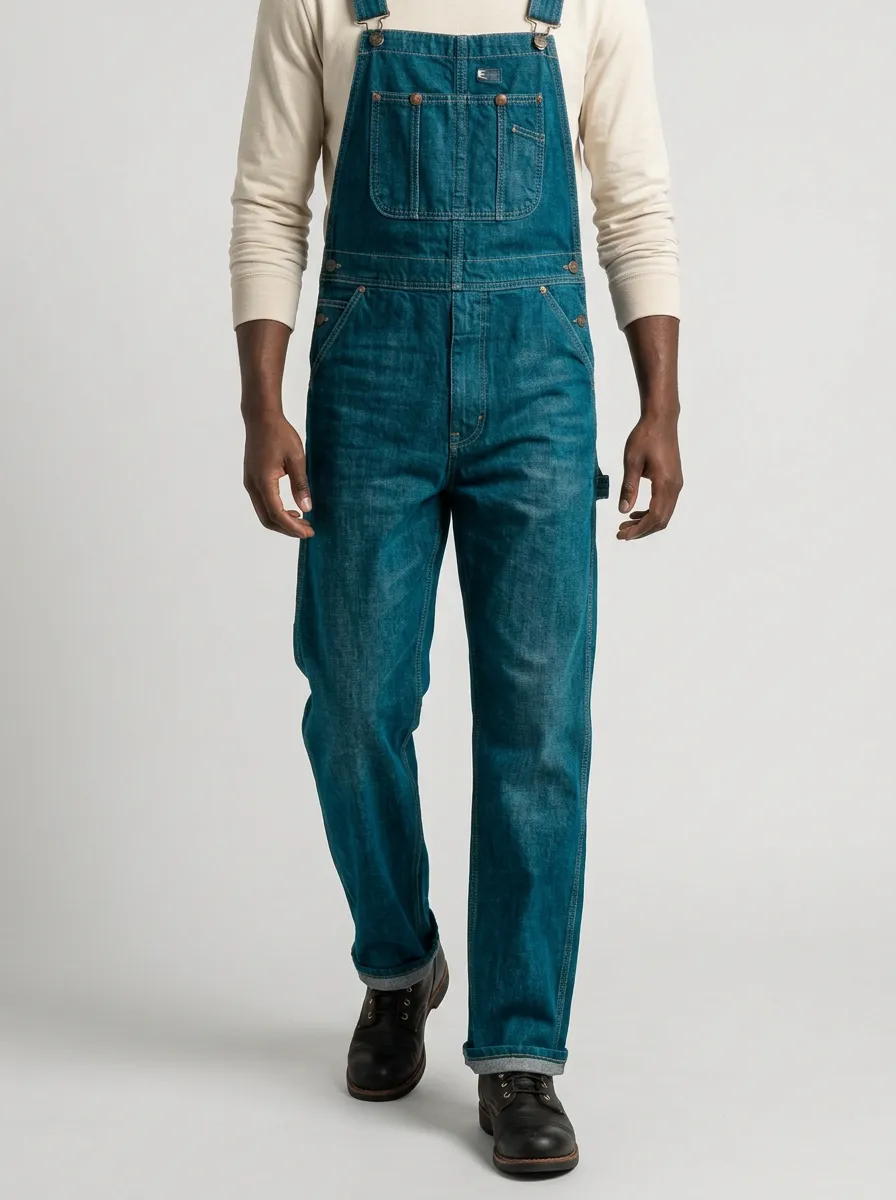 Men's Vintage Style Dark Wash Denim Bib Overalls