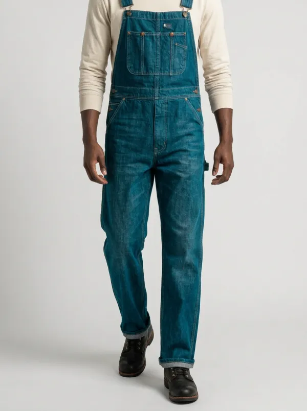 Men's Vintage Style Dark Wash Denim Bib Overalls