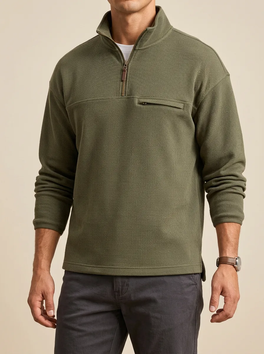 Waffle Knit Quarter-Zip Pullover for Understated Dressing