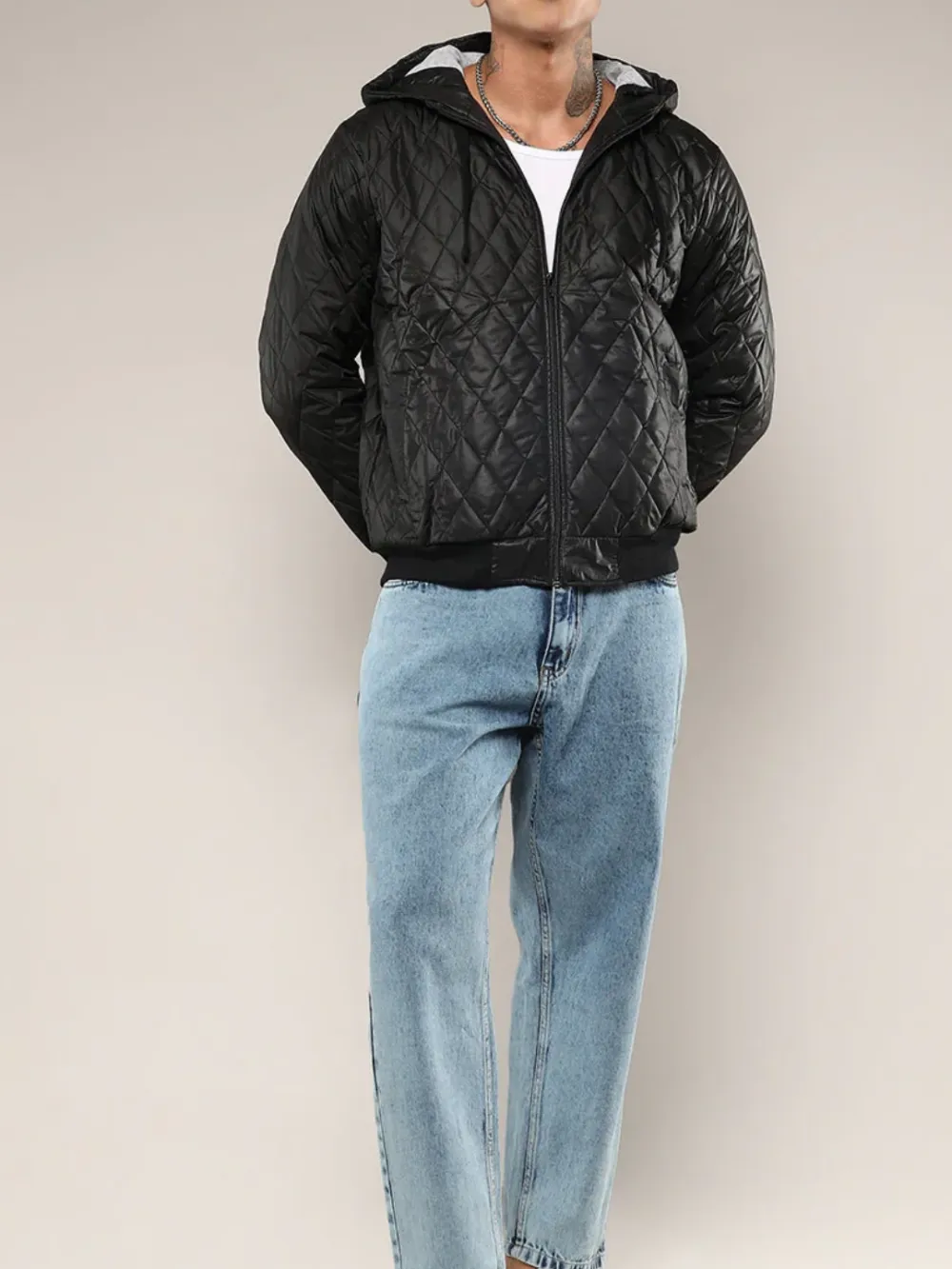 Black Puffer Jacket With Zip-Closure