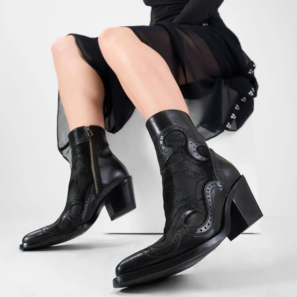 Faux-Suede Faux-Leather Zip-Up Patchwork Ankle Boots