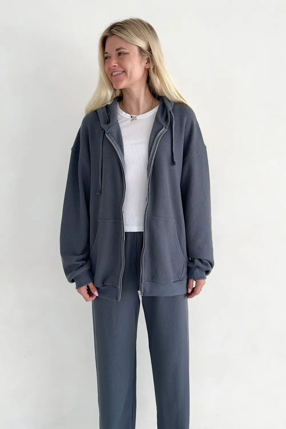 Flowy Waffle Knit Hoodie