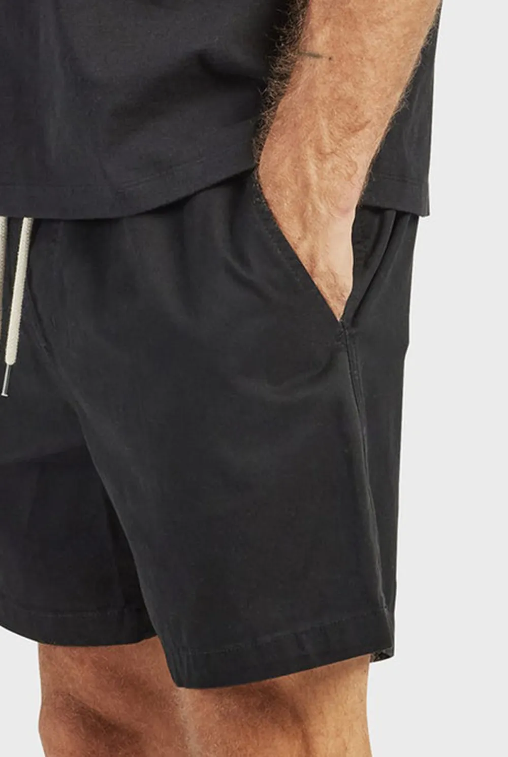 Black Cotton Drawstring Shorts