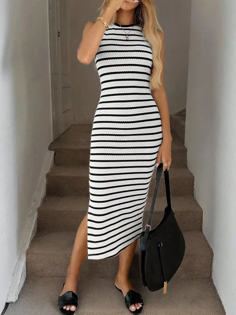 Striped Sleeveless Midi Dress