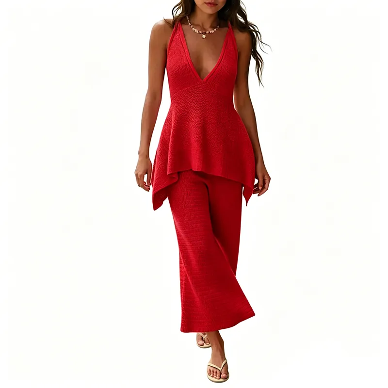 Women's Deep V-neck Flowy Camisole Knit Set